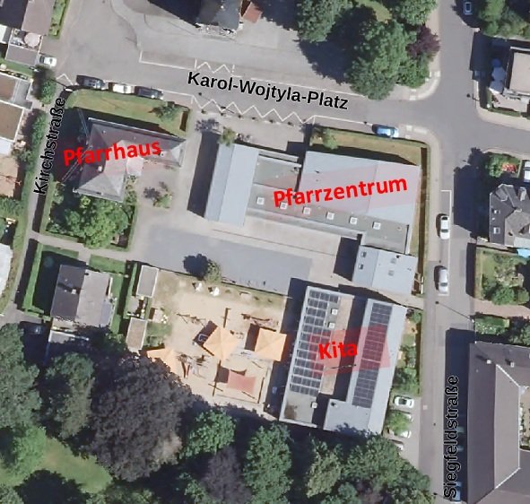 Erkennbar nur von oben: Die 28,6 kWp-Solaranlage der Kita St. Simon und Judas (c) J. Oppermann