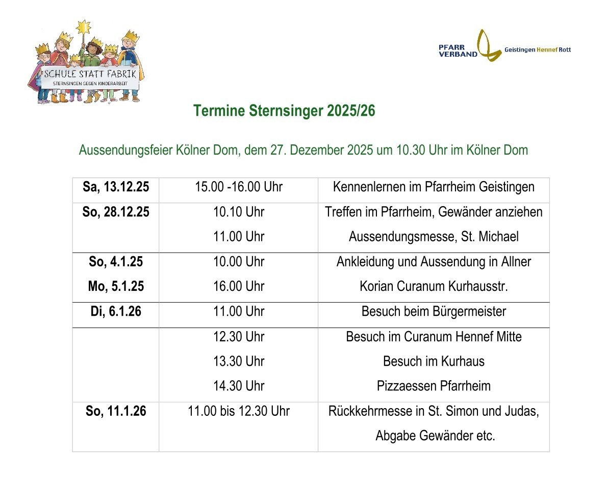 2025 Termine Sternsinger St. Michael